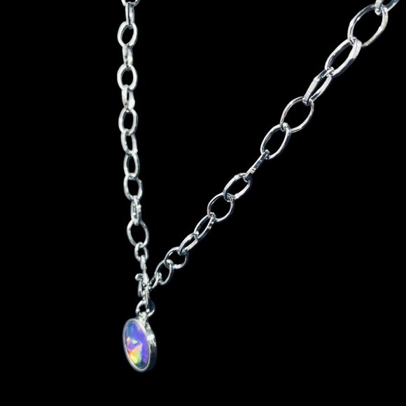 Rainbow Crystal Pendant Necklace And Earrings Set Silver Tone Toggle Clasp - Picture 8 of 9